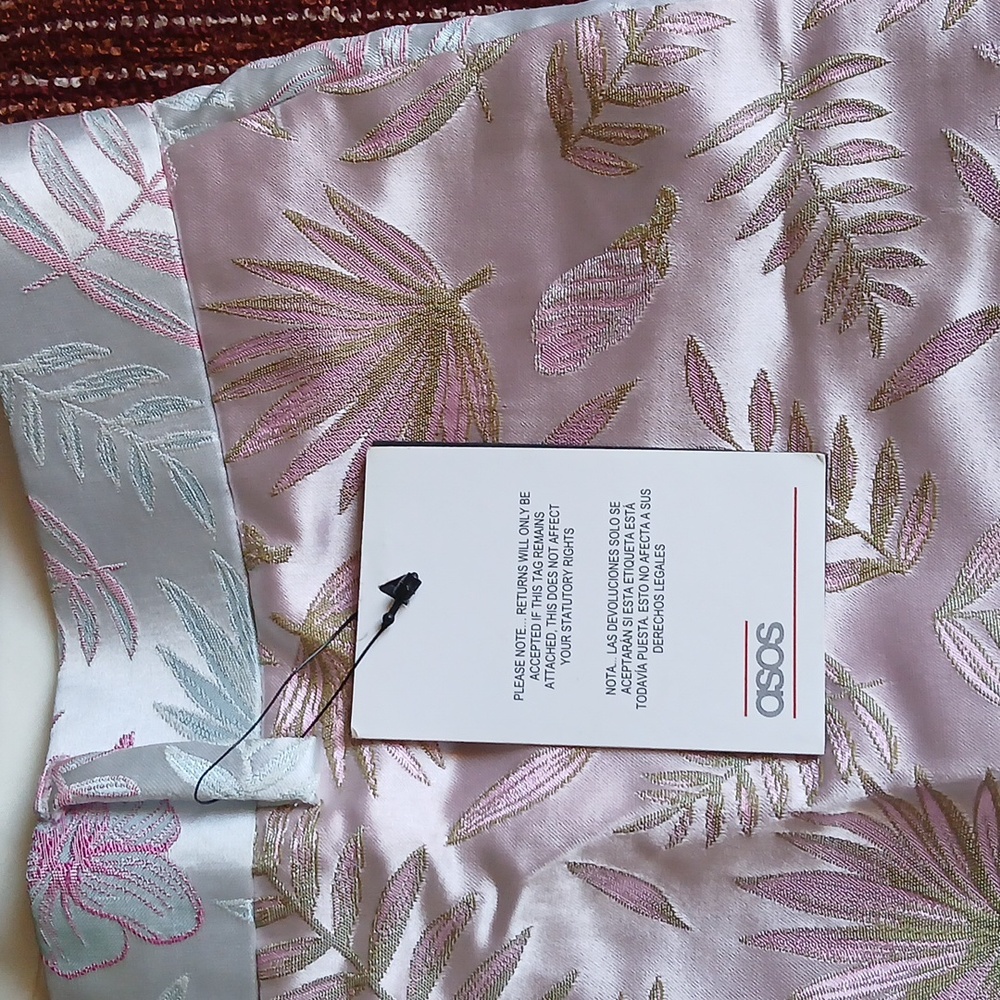 NEW! ASOS Pink and Gold Leaf Pattern Trousers Pants Waist 34 - Picture 3 of 5